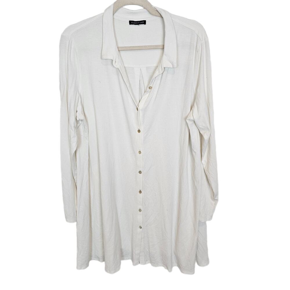 Eileen Fisher Womens Tunic Sz M Stretch Lagenlook Quiet Luxury Minimalist Resort